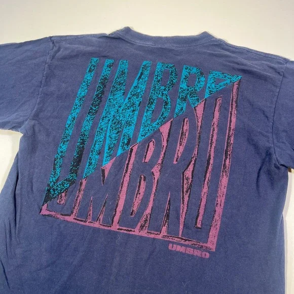 Vintage Umbro Shirt Mens Large Navy Blue Double Sided Soccer Futbol Graphic Tee - Picture 2 of 9